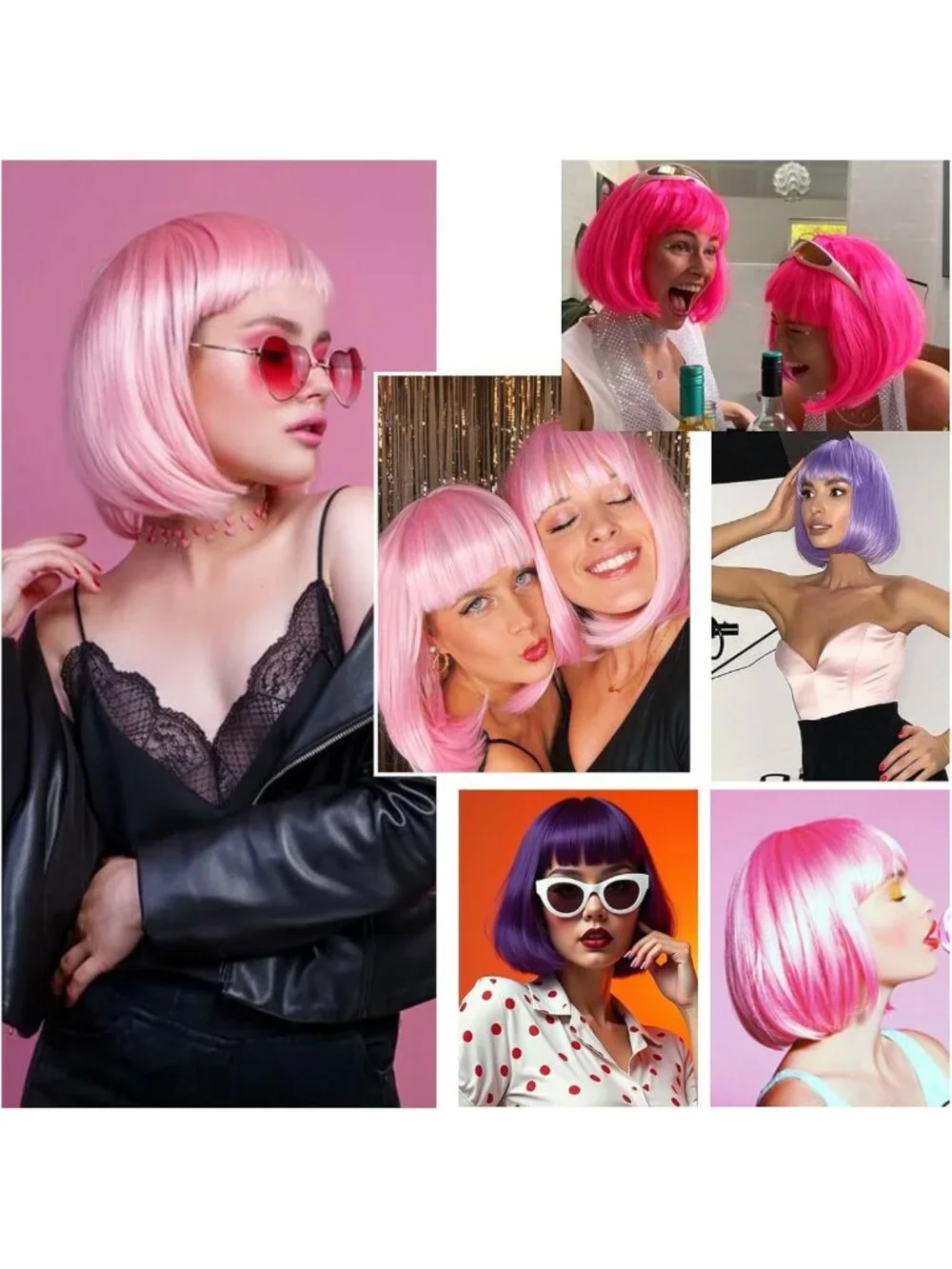 Light Pink Bob Wig with Bangs - Trendy, Stylish, Adjustable Length for Women